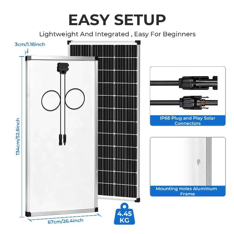 AeternaSol 400W/200W Watt 25% High-Efficiency PV Power for Home Rooftop 18B N-Type Solar Panel 12V Monocrystalline Solar Panel 18BB Cells High Efficiency Module RV Marine Boat Caravan Off Grid Monocrystalline Solar Panels Cha