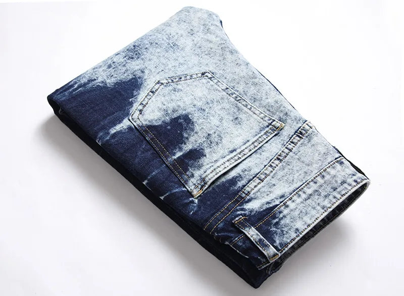 Kakan - New European and American Elastic Slim Fit Jeans for Men, High Street Novelty Deep Blue Long Jeans K36-L007