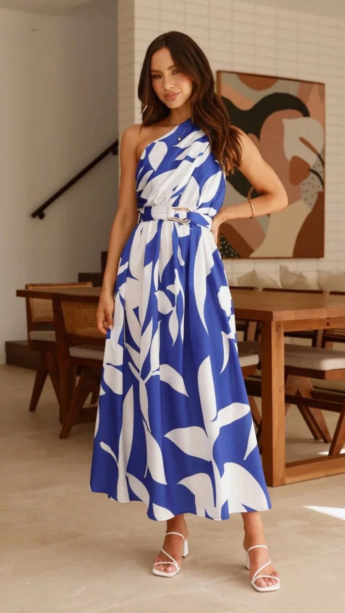 2025 Summer Fashion New Women's Sexy Vacation Dress Casual Elegant Bohemian Beach Skew Collar Off Shoulder Sashes Long Dresses