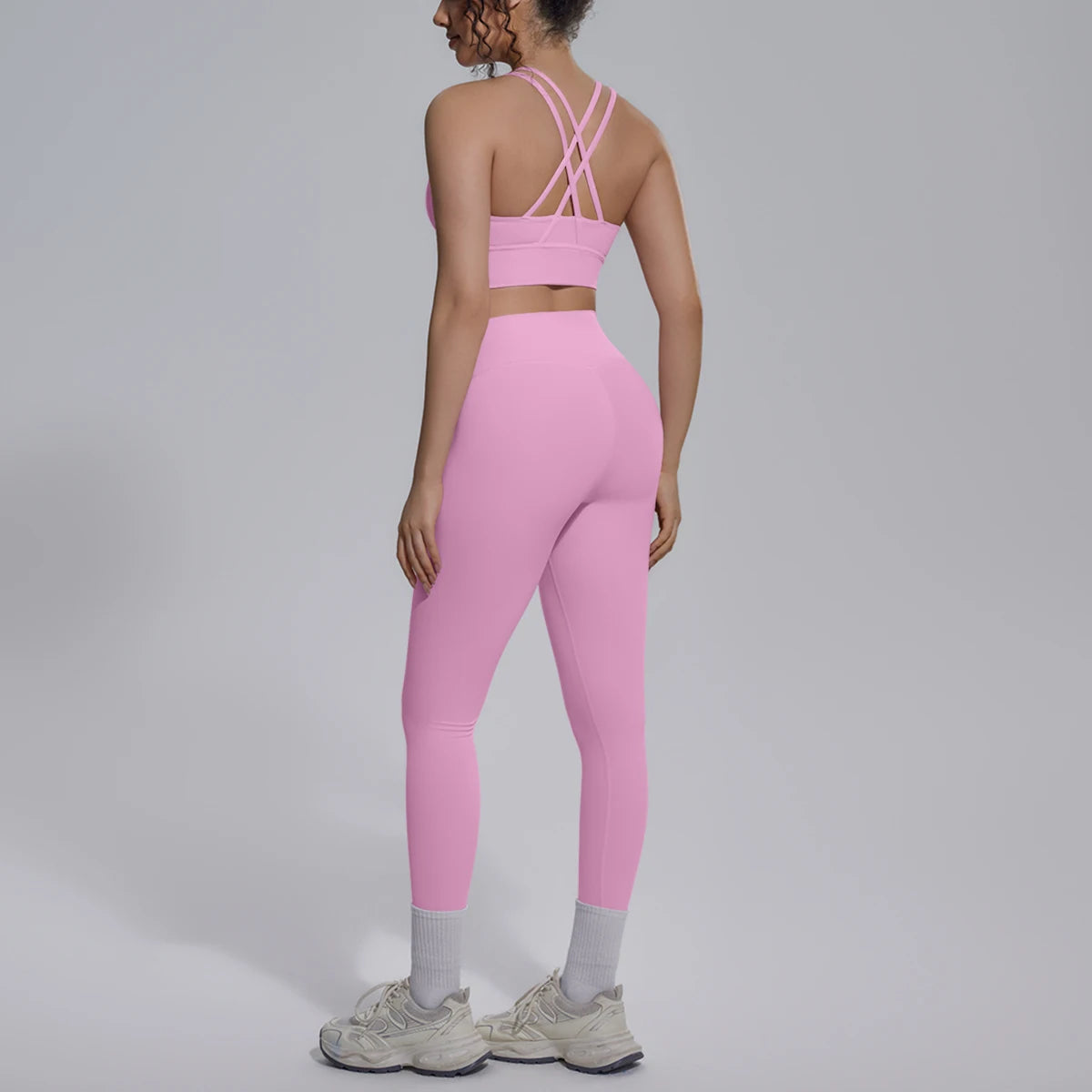 2PCS Yoga Set Summer Gym Sports Running Yoga Clothing Solid Color Cross Bra Workout Top High Waisted Quick Drying Fitness Pants