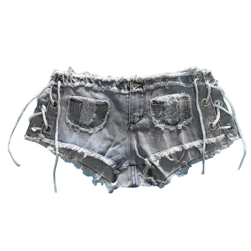 Bandage Design Denim Shorts For Women Trendy Hot Pants Ultra Short Nightclub Women's Sexy Beach Vacation 2024 New FashionSummer