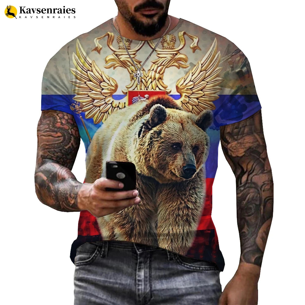2022 Russia Flag 3D T-shirt Russia Bear CCCP Printed Harajuku Streetwear Oversized T Shirt Men Women Fashion Casual Cool Tops