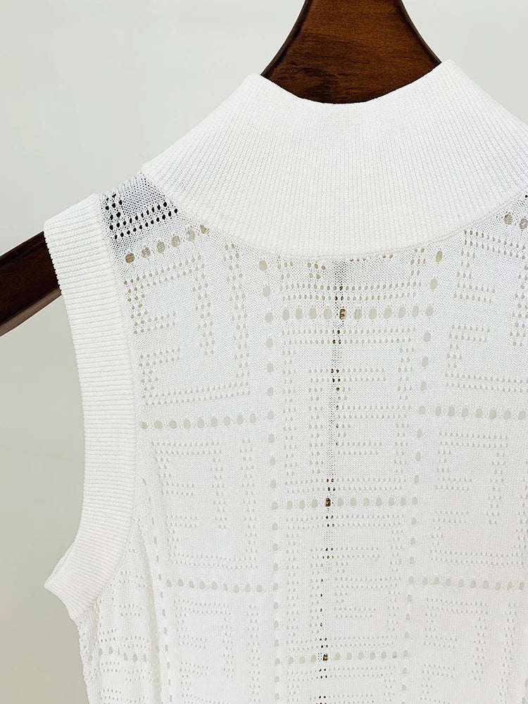 HIGH STREET Newest 2026 Summer Fashion Designer Sleeveless Hollow Out Monogram Knitted Tank Dress