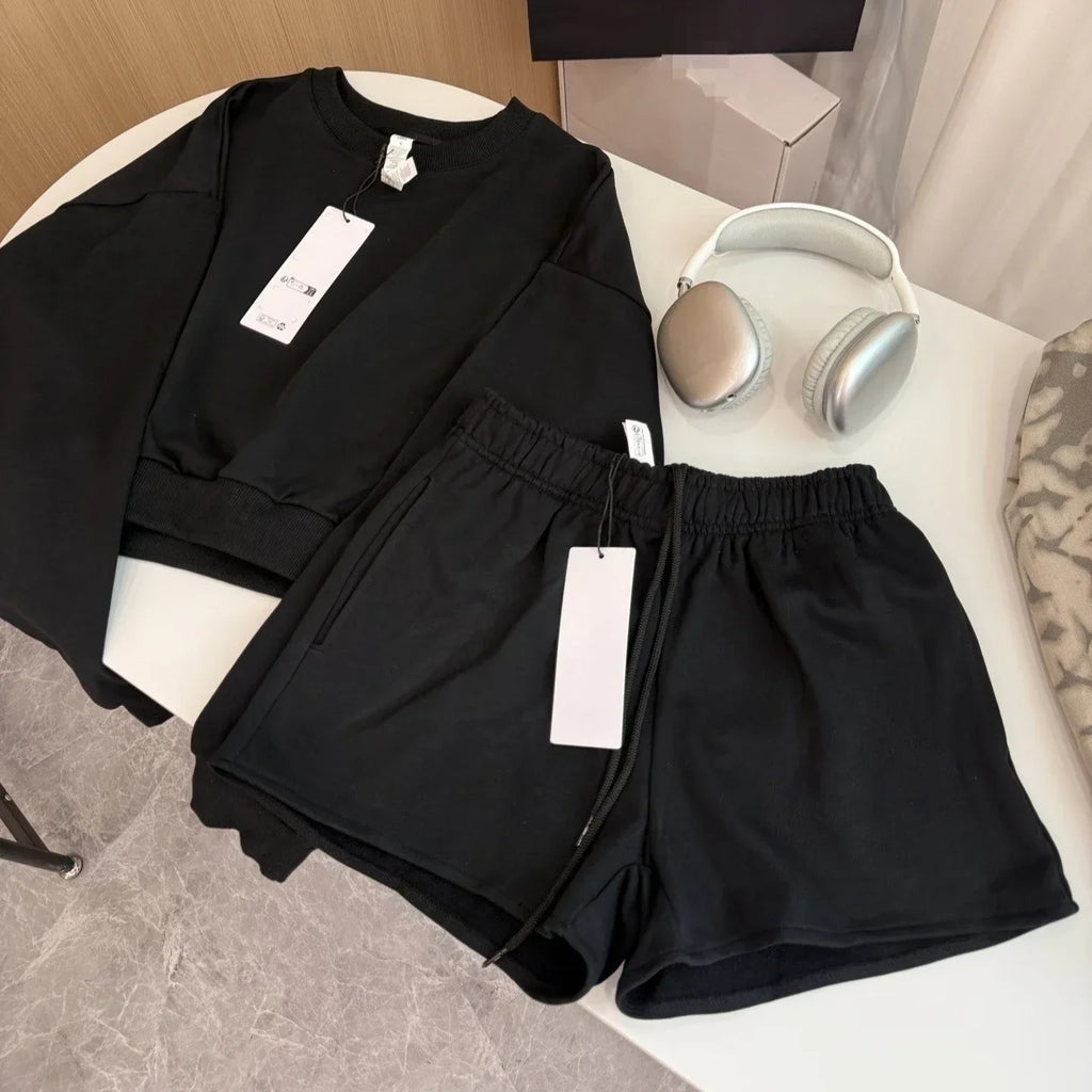 Hlo Yoga Set Cropped Sweatshirts Shorts Crew Neck Pullover Womens Short Tracksuit Studio to Joggers Sportswear Yoga Hoodies