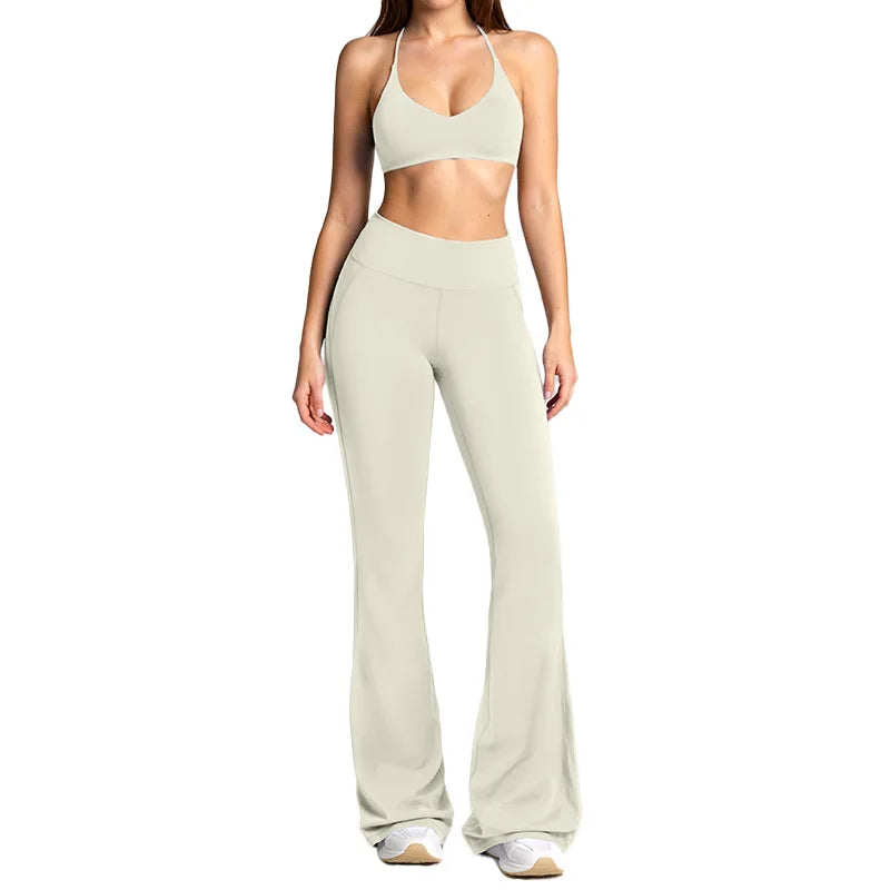 Women's Tracksuits 2PCS Flared Pants Yoga Set Gym Fitness Outfits Female Shockproof Sports Bra Yoga Workout Clothes Sports Sets