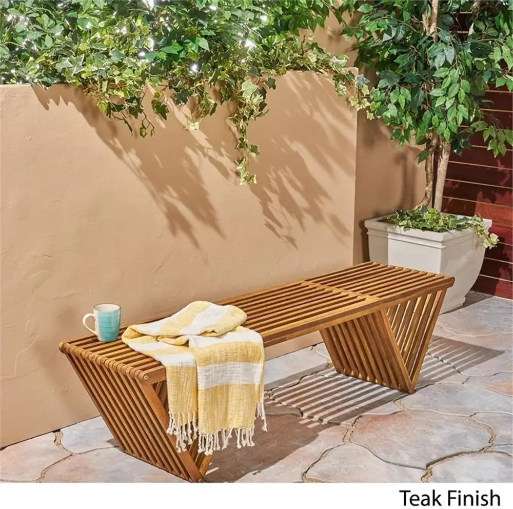 Esme Outdoor Acacia Wood Bench, Teak Finish