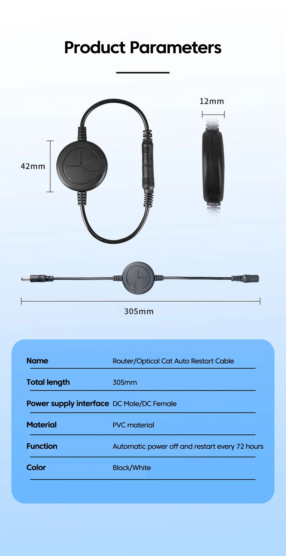 WiFi Router Reset Rebooter Automatic Restart Cable 72 Hours For WiFi Bridge/Cat/Router/Repeater Rebooter Off Reset Control Line