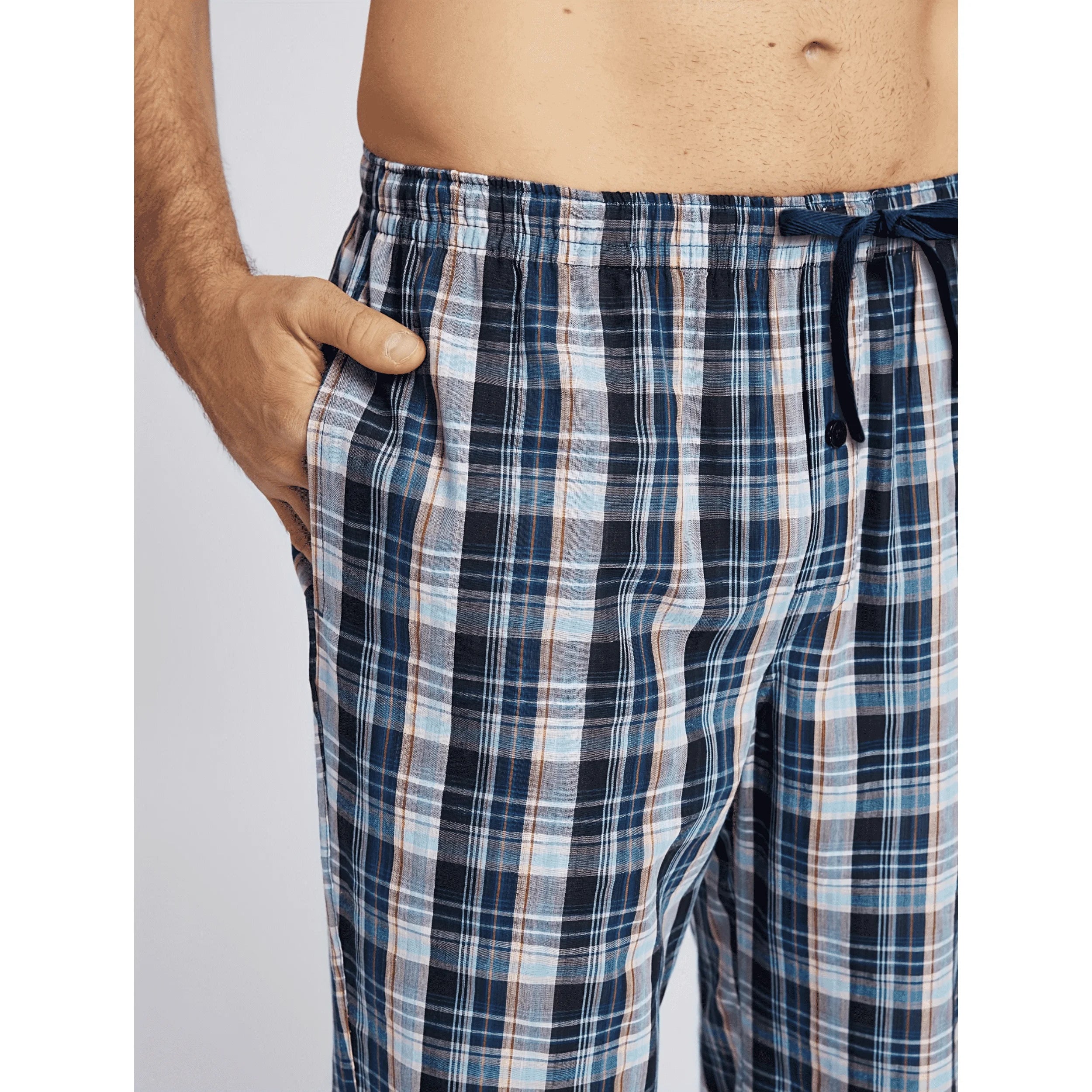 Men's Pajama Pants Spring & Fall Cotton Thin Plaid Casual Pj Bottoms Elastic Waistband with Pockets Homewear