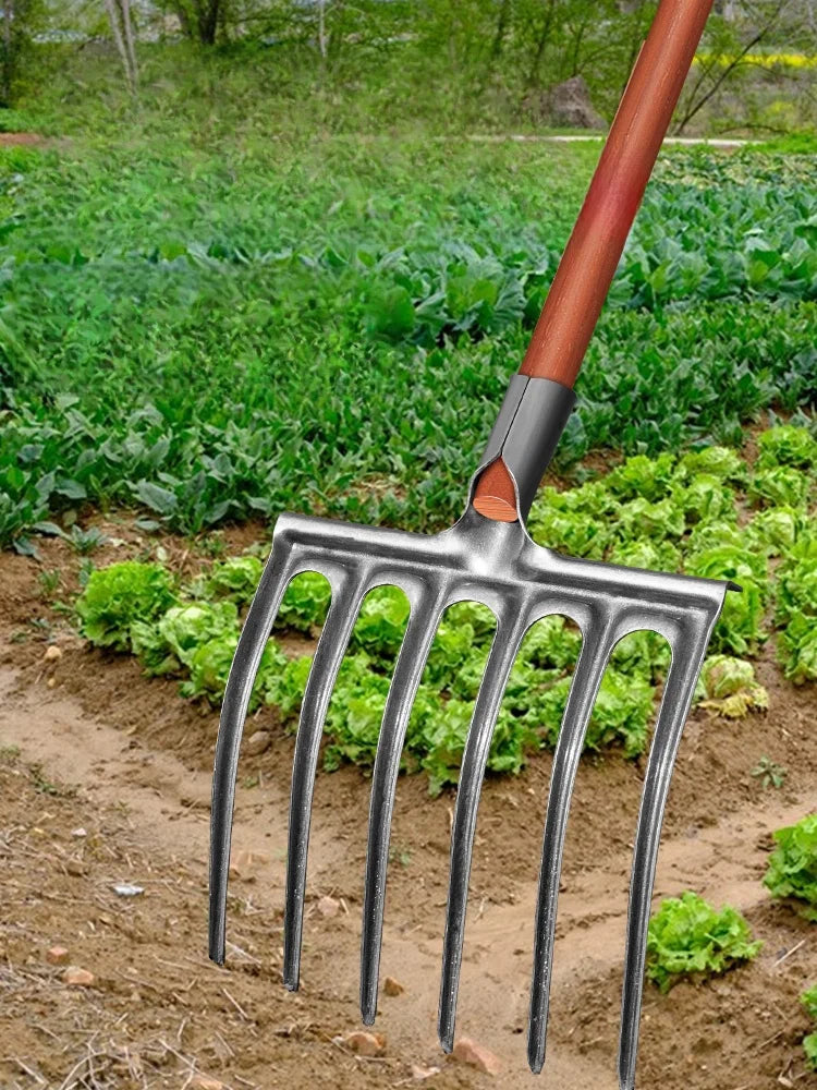 Soil Tilling Fork Farming Tool Four-Tooth Five-Digging Spade for Potato And Sweet Potato Garden Hand Tool Heavy Du Steel