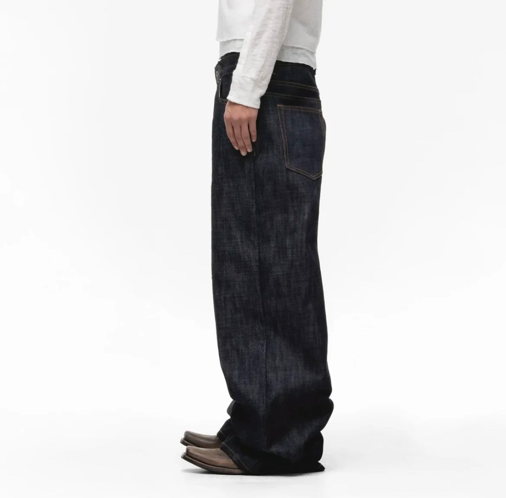 Japanese Raw Denim Loose Fit Jeans Classic Unwashed Cotton Workwear Baggy Trousers for Men