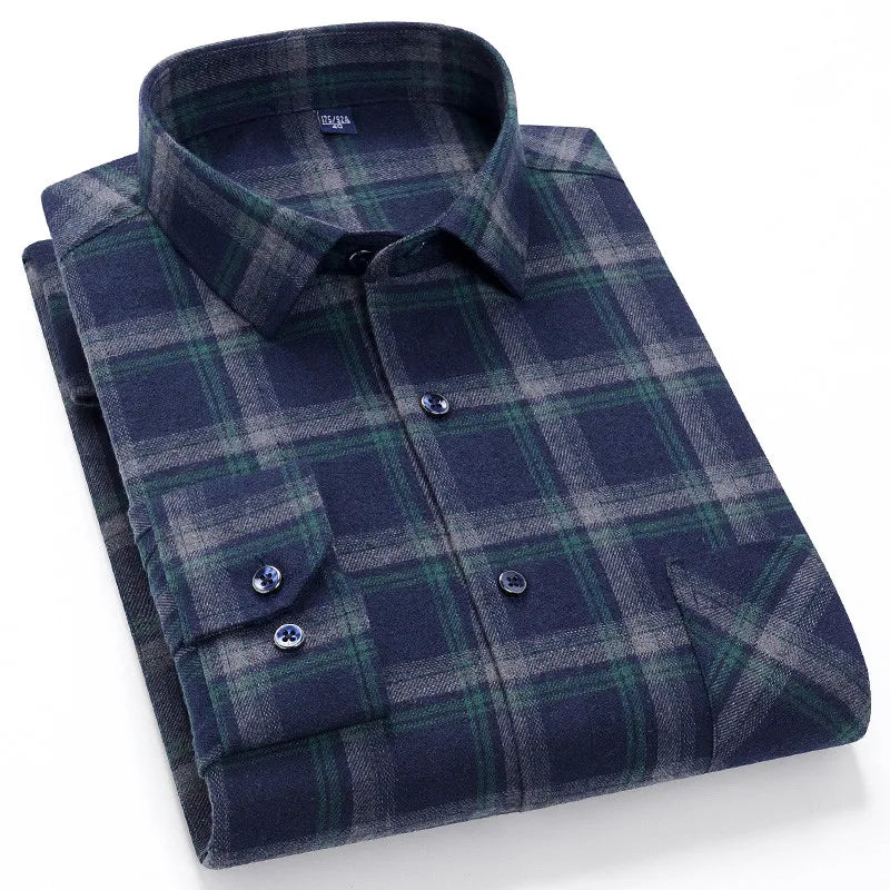 Pure Cotton Men's Plaid Shirt Long Sleeve Regular Fit Men Casual Oversized Shirt Leisure Autumn Spring Male Blouse New Plus Size