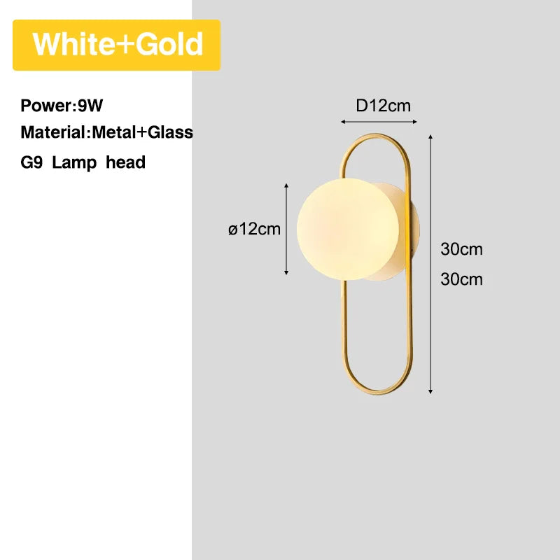 Bedroom LED Wall Lamps with 9W G9 Bulb Hardwired Indoor Frosted Glass Ball Wall Lights Wall Sconce for Bar Kitchen AC110-220V