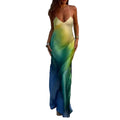 Women's Summer Cami Long Dress Gradient Color Spaghetti Strap V-Neck Backless Beach Party Dress Sundress Beachwear