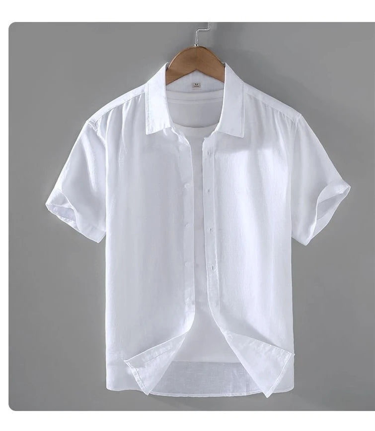 Men's Short-Sleeved Shirt Summer Streetwear Plain Color Stand Collar Casual Beach Style plus Size M-5XL