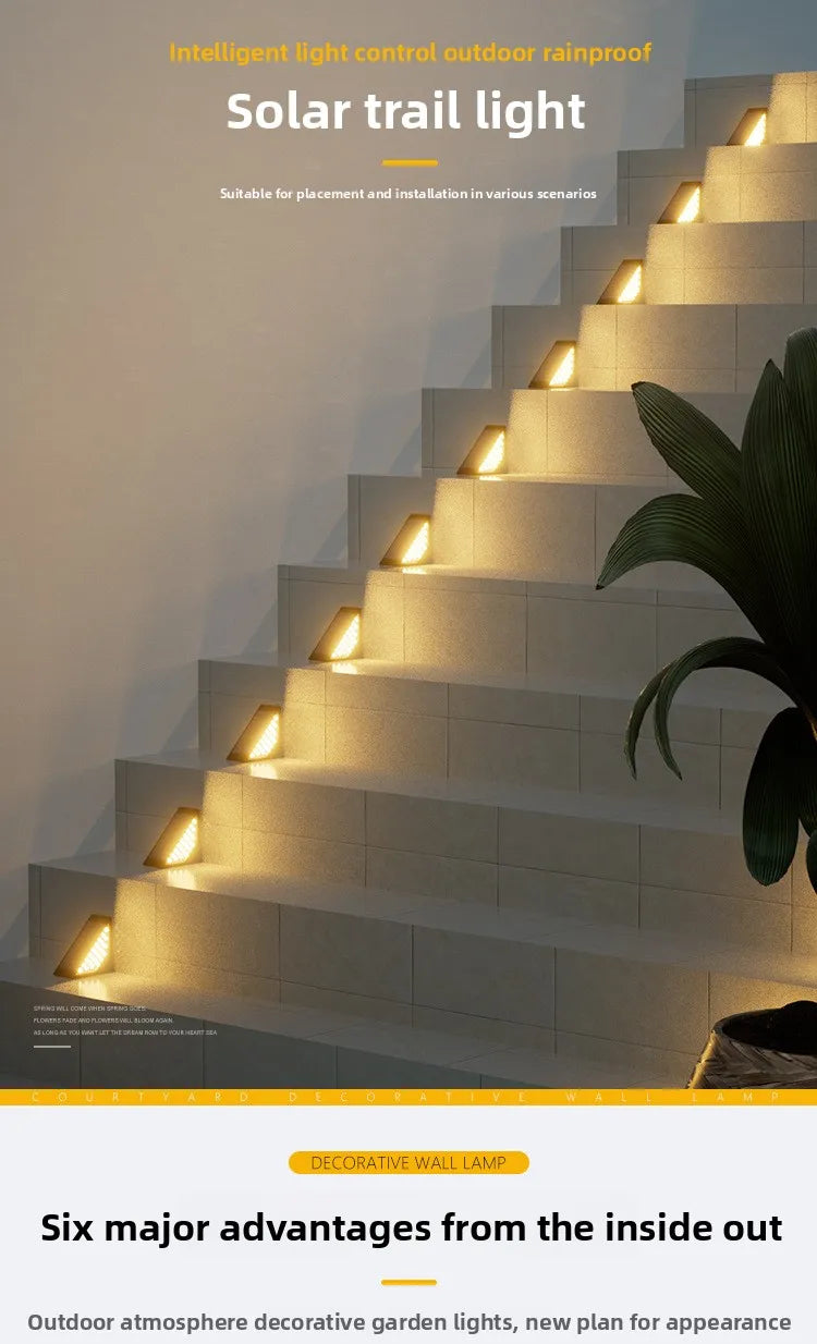 Outdoor Solar Stair Lights  12LM Auto Dimming Step Lamp  Driveway  Porch  Landscape  Easy Install No Wiring Needed