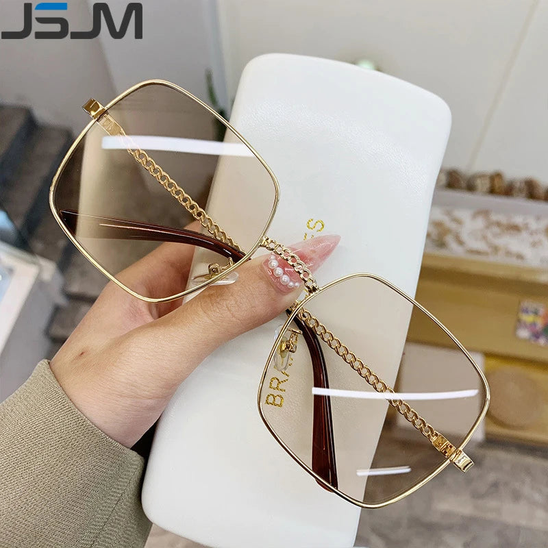 JSJM New Fashion Big Frame Sunglasses Women Classic Brand Design Luxury Metal Oversize Sun Glasses Female Oculos De Sol UV400