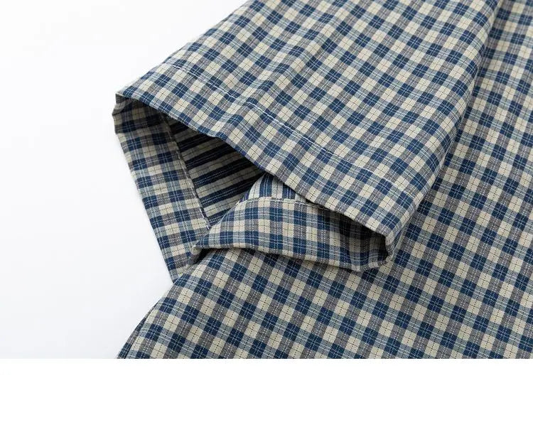 Sycpman American Style Retro Contrast Checkered Short Sleeved Shirts for Men and Women Trendy Loose Casual Shirt