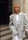 Women Red Fashion Blazer Jacket Lapel Collar Single Button Long Sleeve Loose Casual Coats Oversized Winter Autumn Streetwears