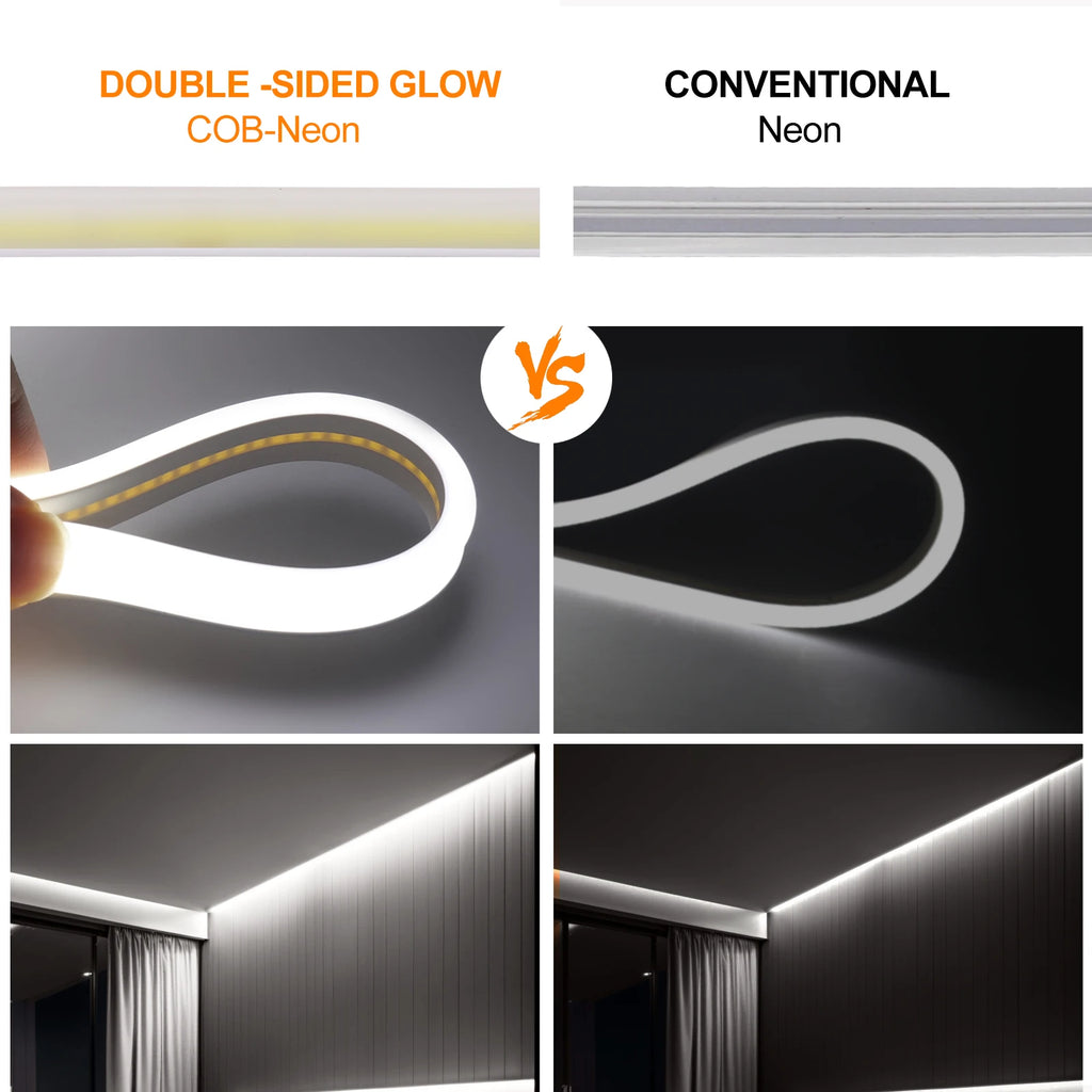 12V 24V COB LED Strip Light Double Side Glow Waterproof Flexible LED Neon Tape 320LEDs High Density Linear Lighting 0.5-20M