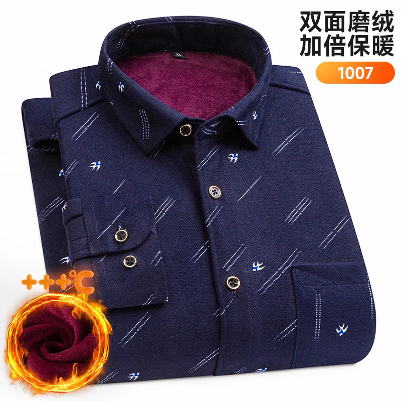 Men's Long-Sleeved Shirt Thickened Warm 7XL8XL Plus Size Autumn/Winter Casual No-Ironing Comfortable Double-Sided Fleece Top