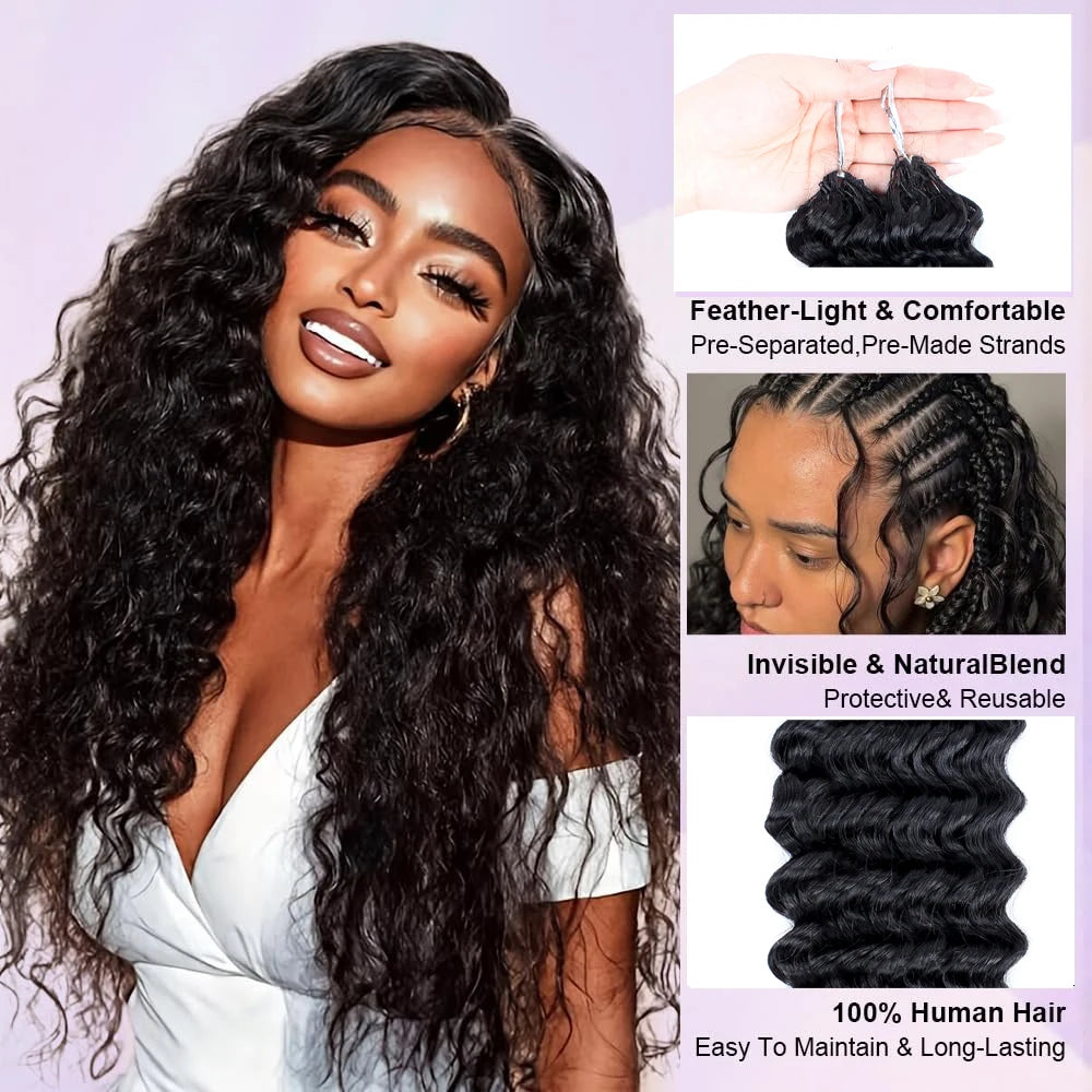 300gPre-divided Bulk Hair for Braiding Deep Wave Crochet Human Hair Knotless Miracle Knots Hair Extensions Boho Braids Invisible