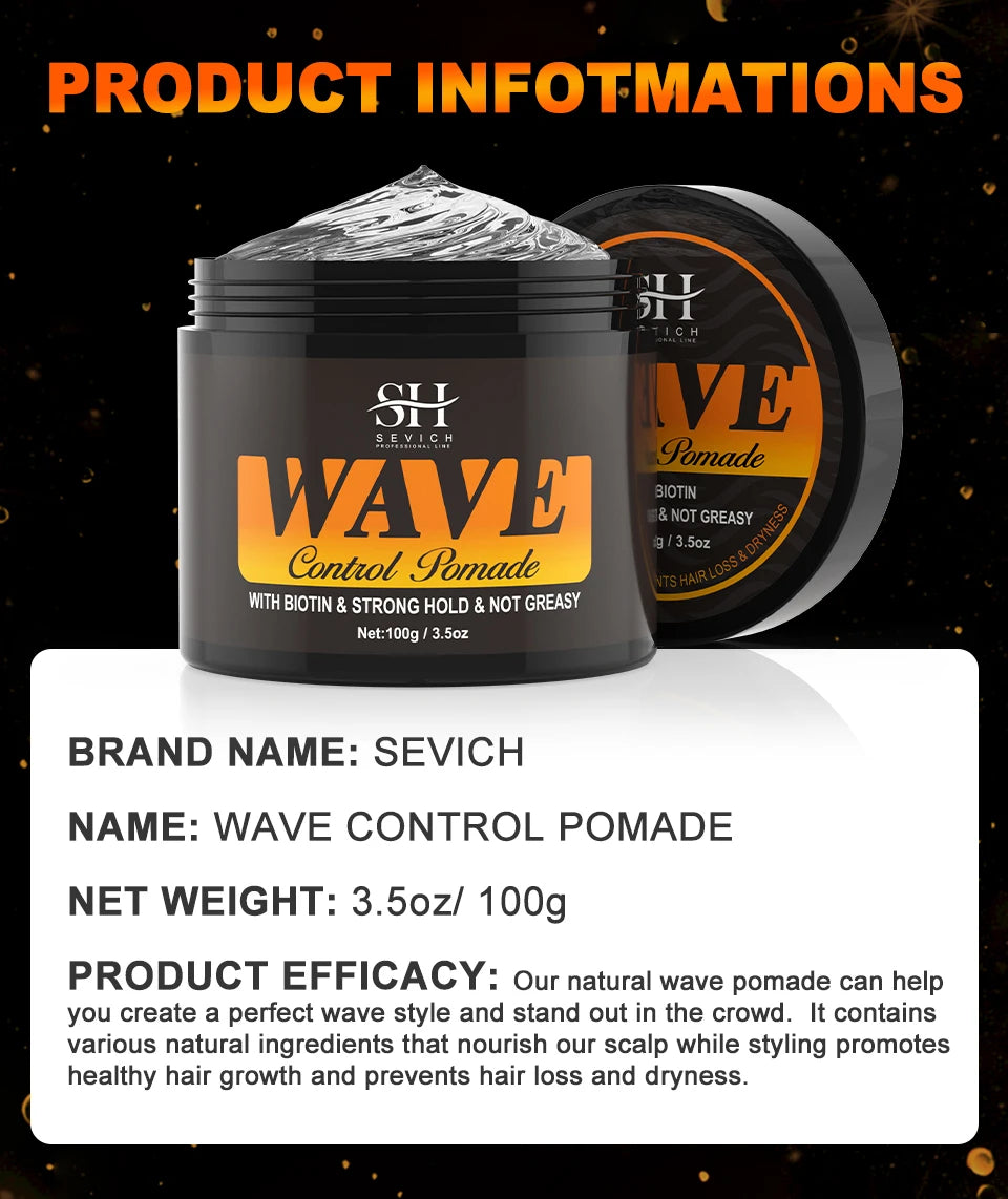 360 Deep Waves Control Pomade 100g Male Wavy Hair Gel Styling Clay Deep Waves Cream With Brush Silky Cap Wave Control Pomade