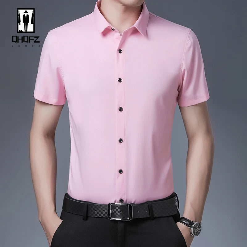 8 Colors Men's Casual Business Short Sleeved Shirt Wrinkle Resistant Fashionable Top