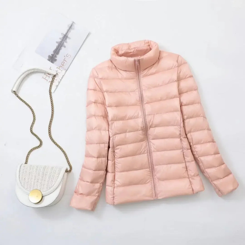 Plus Size Light Down Jacket Women Inner Cloth Autumn Winter Slim Short Stand Collar Warm White Duck Down Coat Women Outerwear