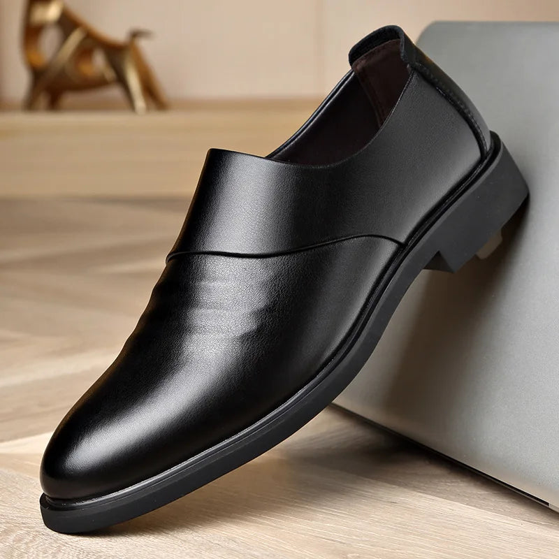 Spring Autumn Cow Leather Shoes for Men Fashion Casual Increase New Designer Men's Dress Shoes Black Platform Shoes Male