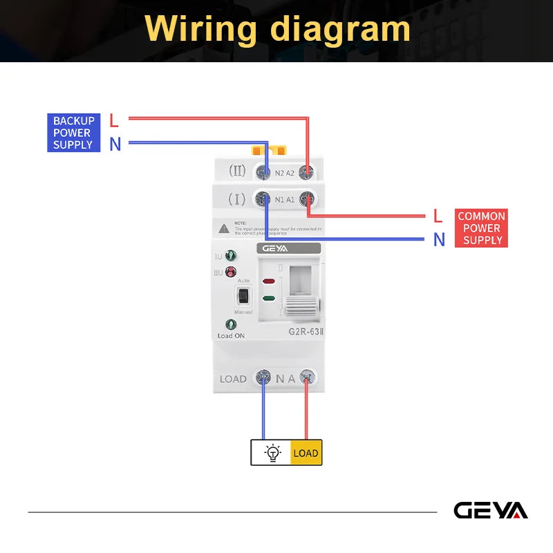 GEYA G2R Din Rail 2P 63A ATS Dual Power Automatic Transfer Switch Electrical Selector Switches Uninterrupted Power 63A 110V 220V