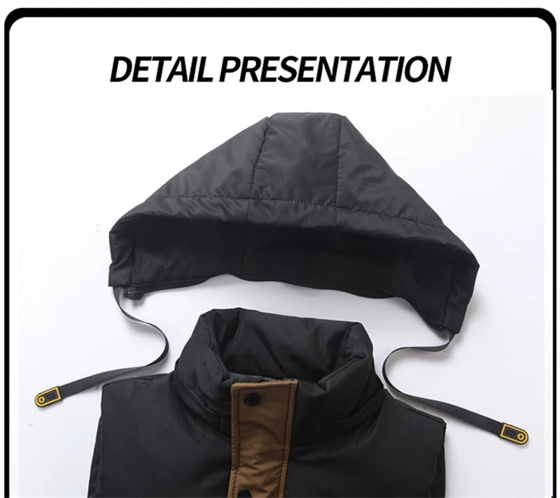 Plus Size Cotton Padded Vest for Men Warm Autumn Winter Sleeveless Jackets Hat Detachable 6XL Fashion Loose Coat Men Clothing