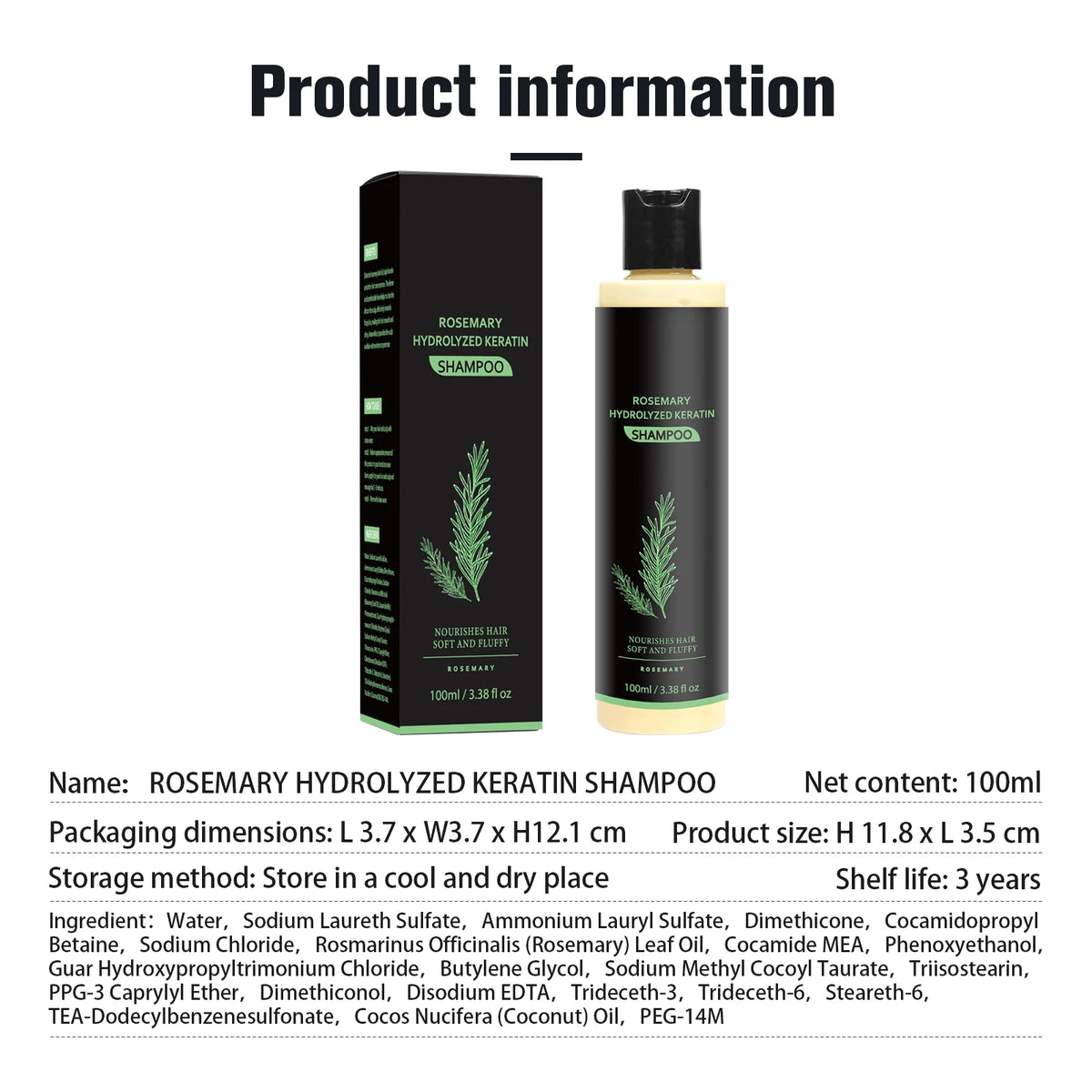 Rosemary Keratin Shampoo – Nourishes Dry, Frizzy Hair with Keratin & Rosemary, Gently Cleans Scalp & Supports Manageable Hair