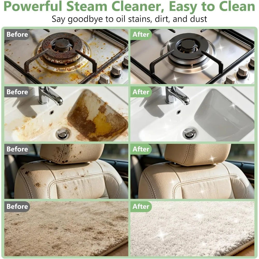 Portable Steam Cleaner with 16 Accessories, 6-Level Adjustable, 15s Heat-Up for Home & Car Detailing