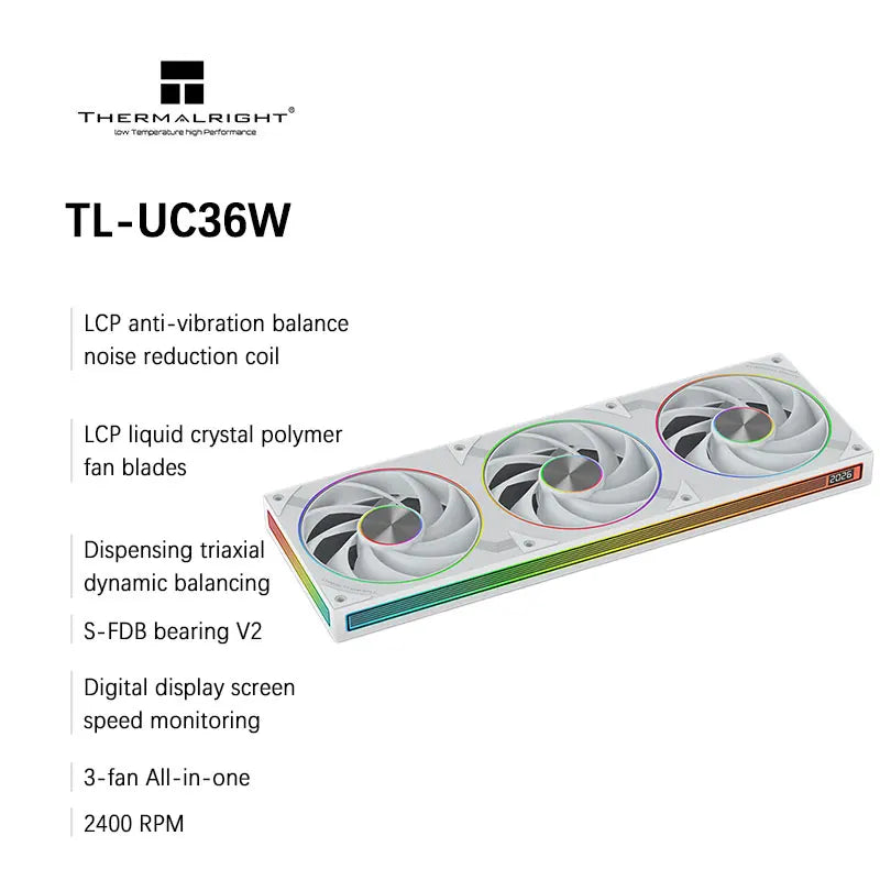 Thermalright TL-UC12/24/36 Performance Level Fan Pressure Fan ARGB Infinity Mirror Smart Speed Display 2400 RPM PWM Temperature