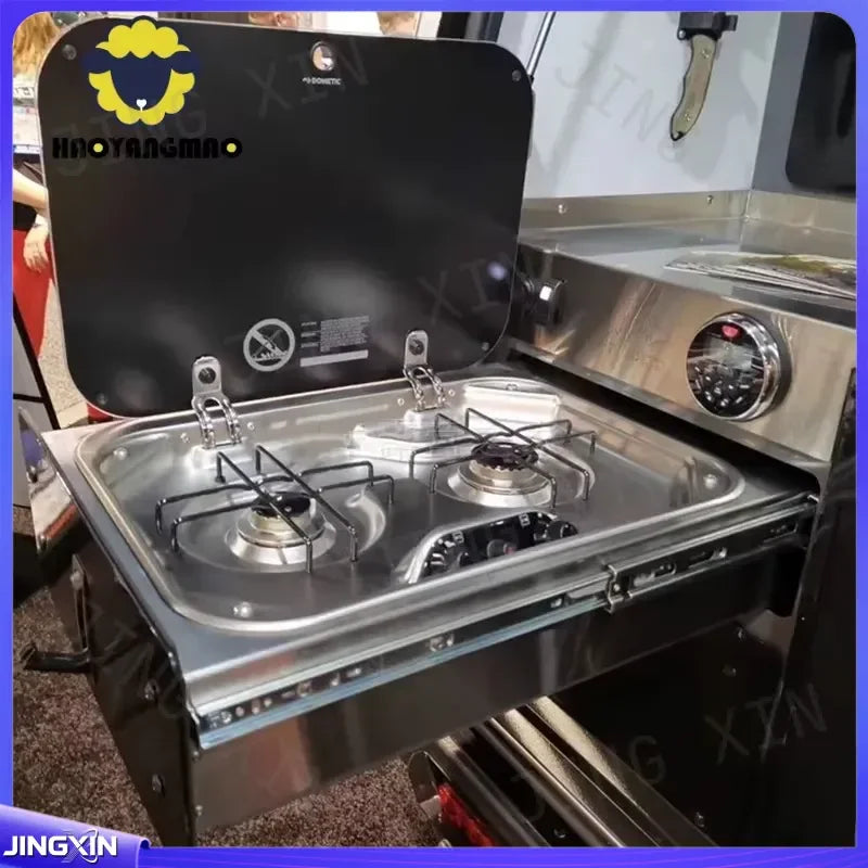 Custom for RV Camper Stainless Steel Double Burner Gas Stove with Tempered Glass Lid 2x1.35KW Outdoor Camping Kitchen