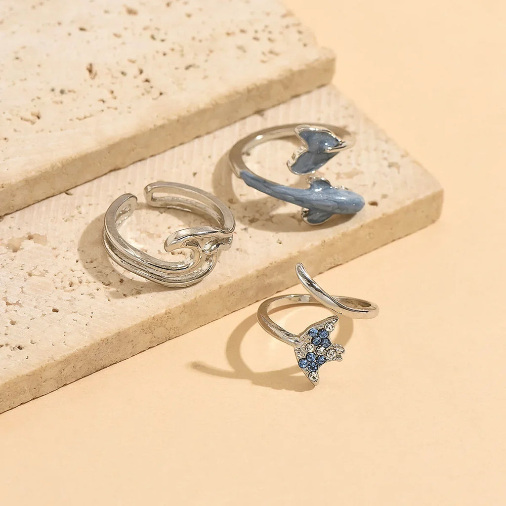 3pcs Set New Fashion 925 Sterling Silver Cute Guppy Ring Stacking Finger Ring, Animals Adjustable Open Rings Birthday Gift