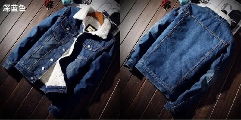 Denim Jacket Men Winter Streetwear Fashion Turn Down Fur Collar Windbreaker Cowboy Jackets Men's Outwear Hip Hop Jeans Coats 6XL