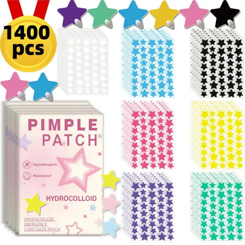 1400Pcs Star Shape Hydrocolloid Pimple Acne Patches Colorful Facial Skin Care Isolate Breathable Closed Acne Blemishes Cover