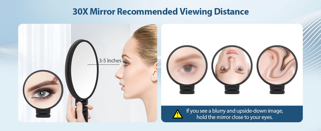 30X Magnifying Handheld Mirror Double Sided Foldable Travel Makeup Mirror Adjustable Rotation Pedestal Hand/Hanging VanityMirror