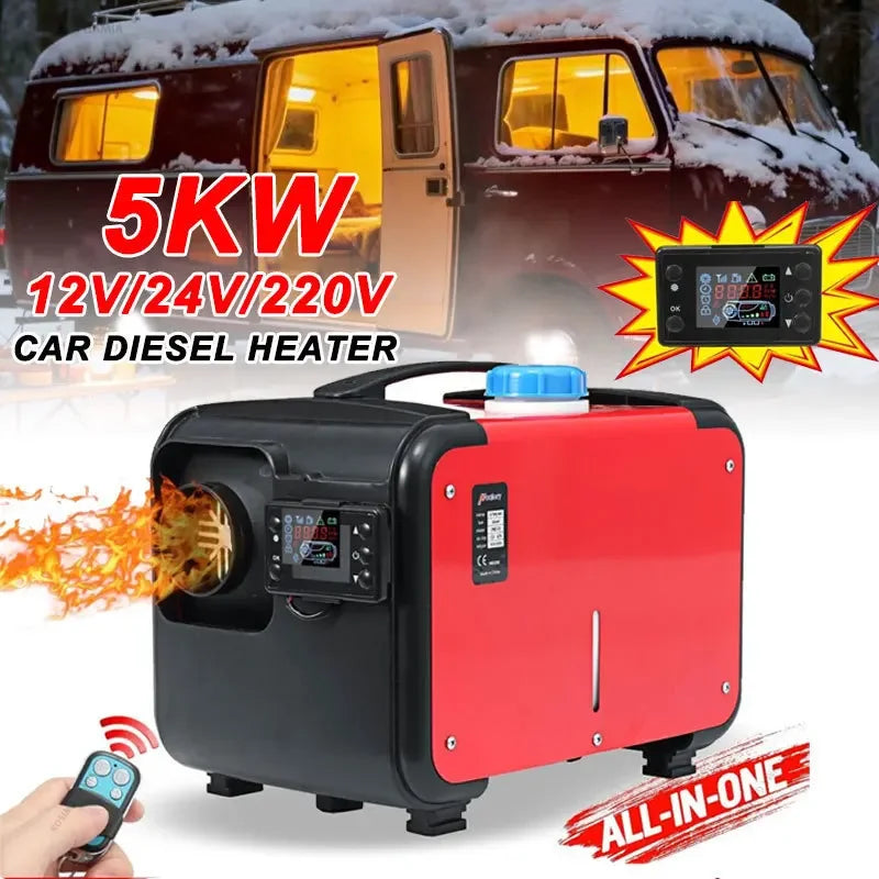 12V/24V/220V Air Parking Heater 5KW Car Diesel Heater LCD Remote Control Engine Preheater Warmer Heater for Car Truck Boat RV