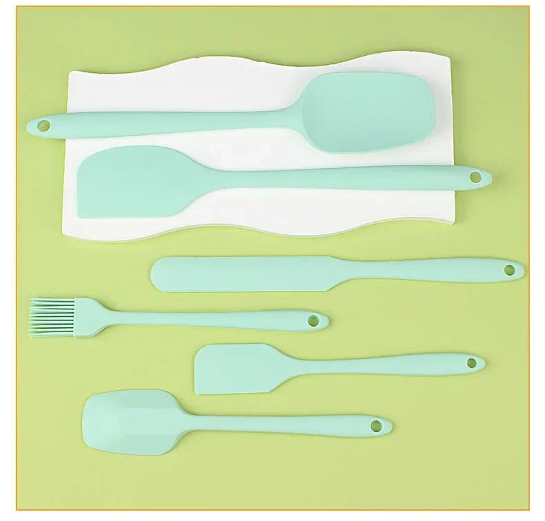 6pc Silicone Spatula set for baking-cake frosting kit with brush, non-stick scrapers & cream spreads |   cute kitchen gadgets