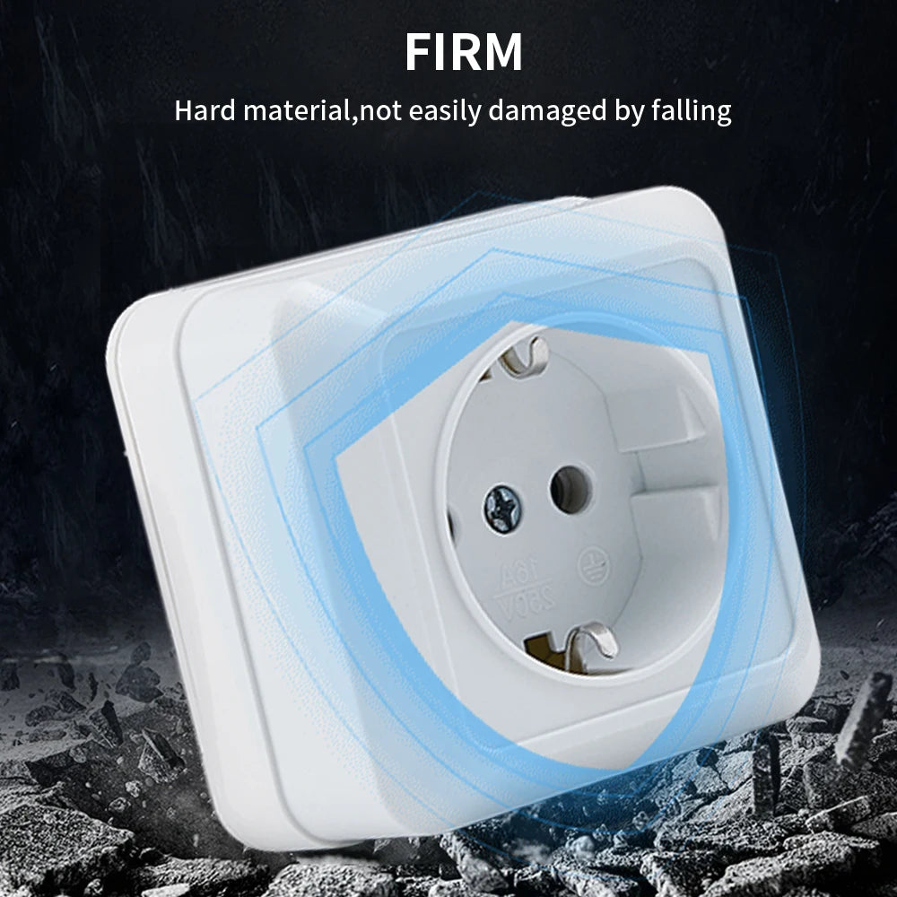 WESA White Wall Mount Socket EU Standard Electrical Outlett Ground Vintage Surface Power Socket Plugs Flame Retardant Plastic
