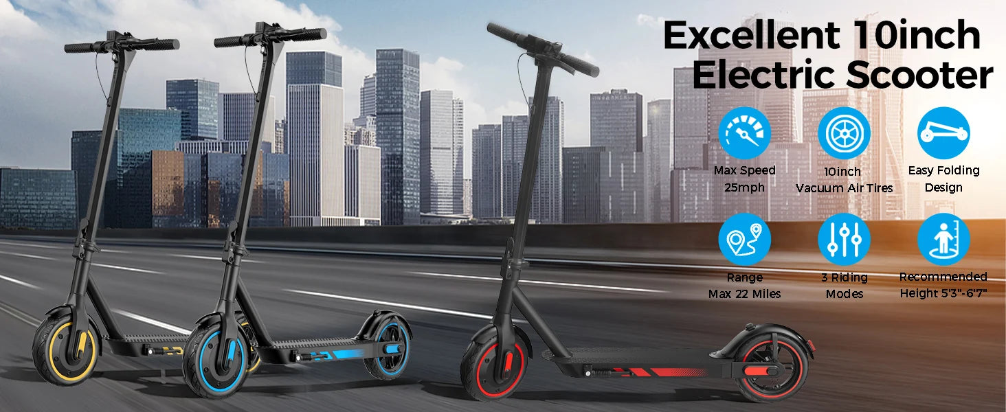HiQiS V10 E-scooter 500W Motor 36V 10.5Ah 25 MPH Speed 22 Mile Range Foldable E-scooter 10 Inch Air Tire Electric Scooter