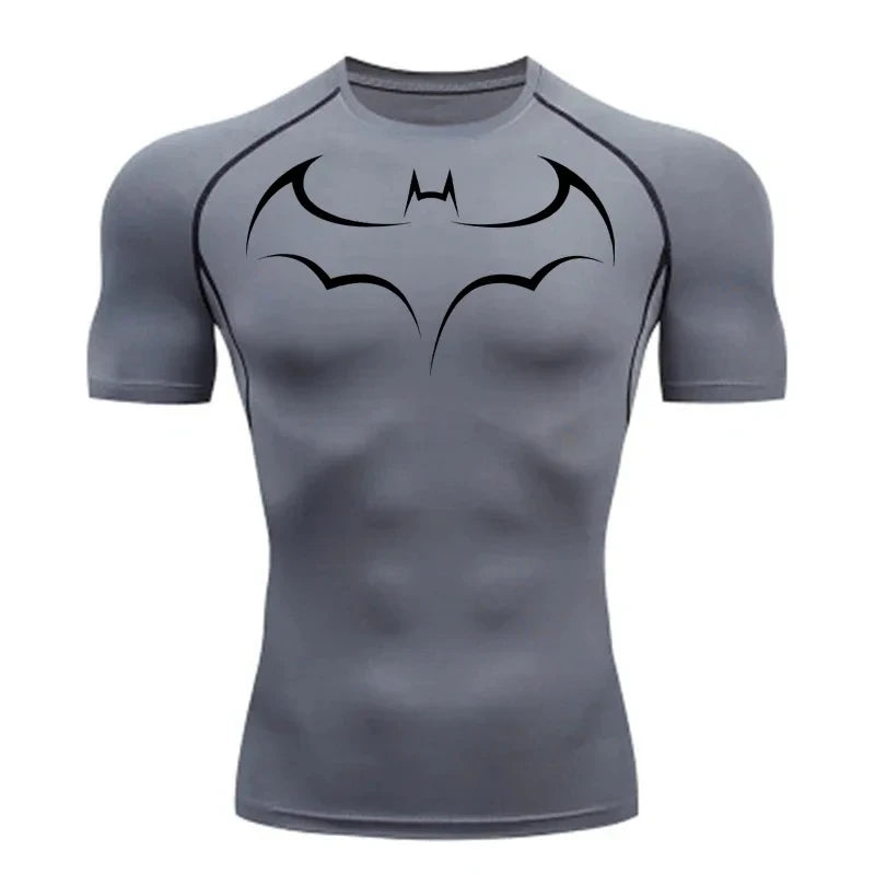 Bat Printed Men's Tight T-Shirt Running Compression Compression T Shirt Gym Fitness Jogging Short Sleeve Male Casual Shirt Tops