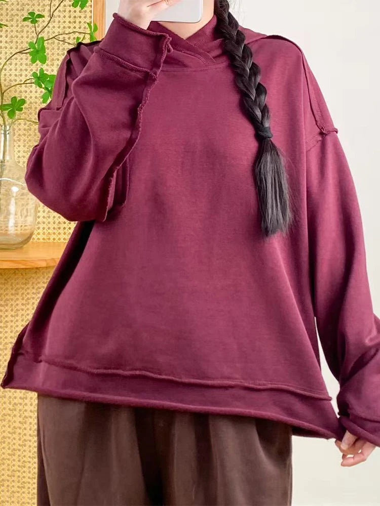Amax luluE 2025 Fall Fashion Classic Clothes Female Vintage Loose Leisure Hooded Hoodies Women Luxury Elegant Cotton Sweatshirts