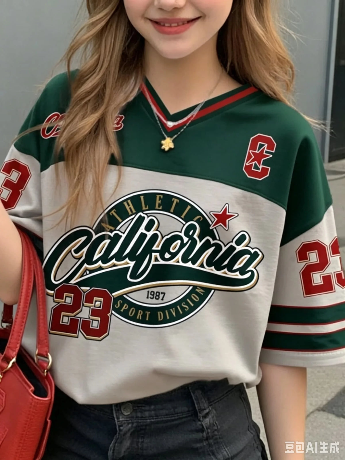 Women's Sports Style California 23 Printed Short Sleeved Round Neck Women's Children's Men's Top Men's Beach T-shirt