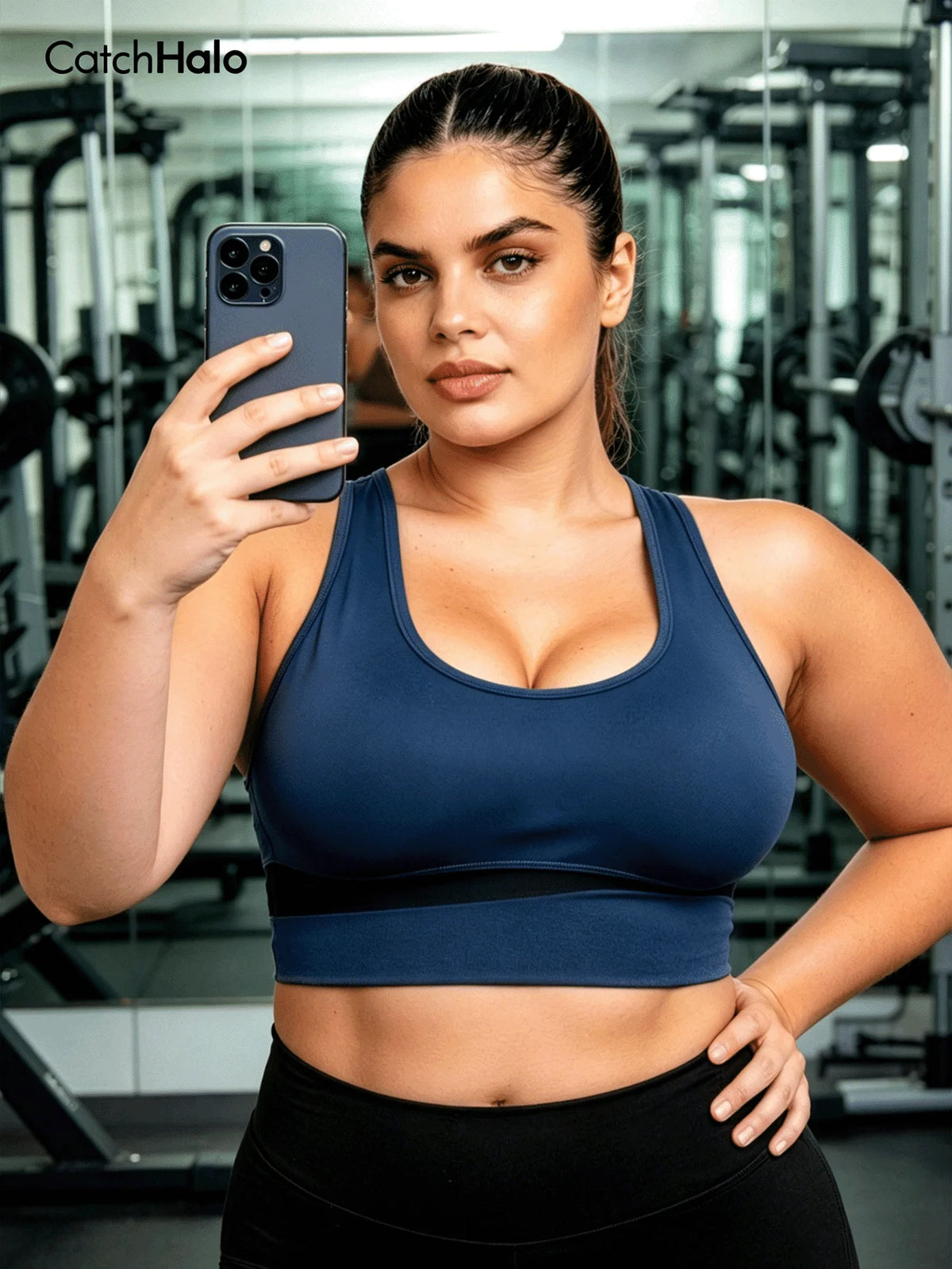 Cropped Plus Size Sports Bra Seamless Ribbed Racerback Bra for Pilates Daily Wear Gym Workout
