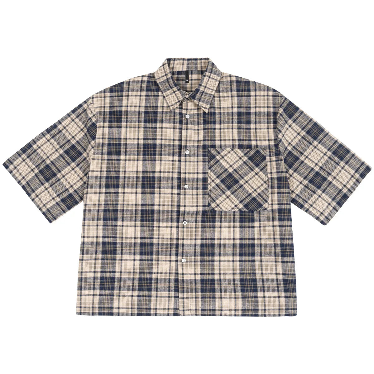 Mens 100% Cotton Short Sleeve Cropped Plaid Shirt for Summer Boxy Fit Button Up Custom Flannel Fashion Street Clothes Unisex