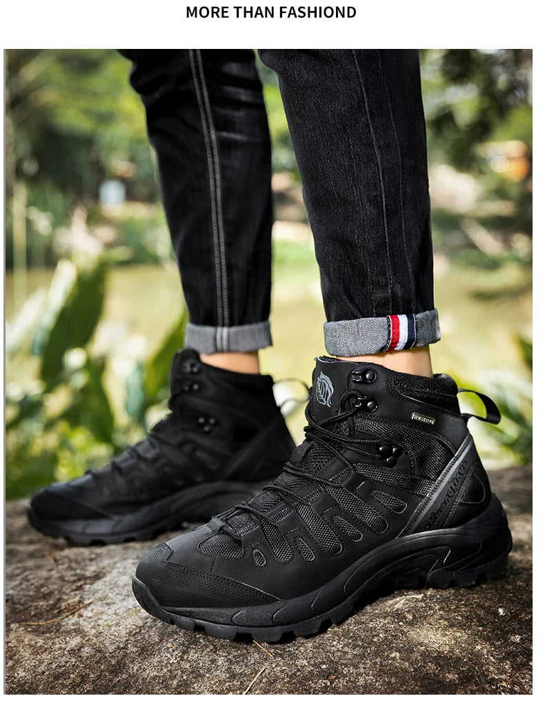 Winter Anti-slip Mens Boots Outdoor Leather Hiking Boots Breathable Men Desert Boots Comfortable Ankle Boots Men Work Shoes