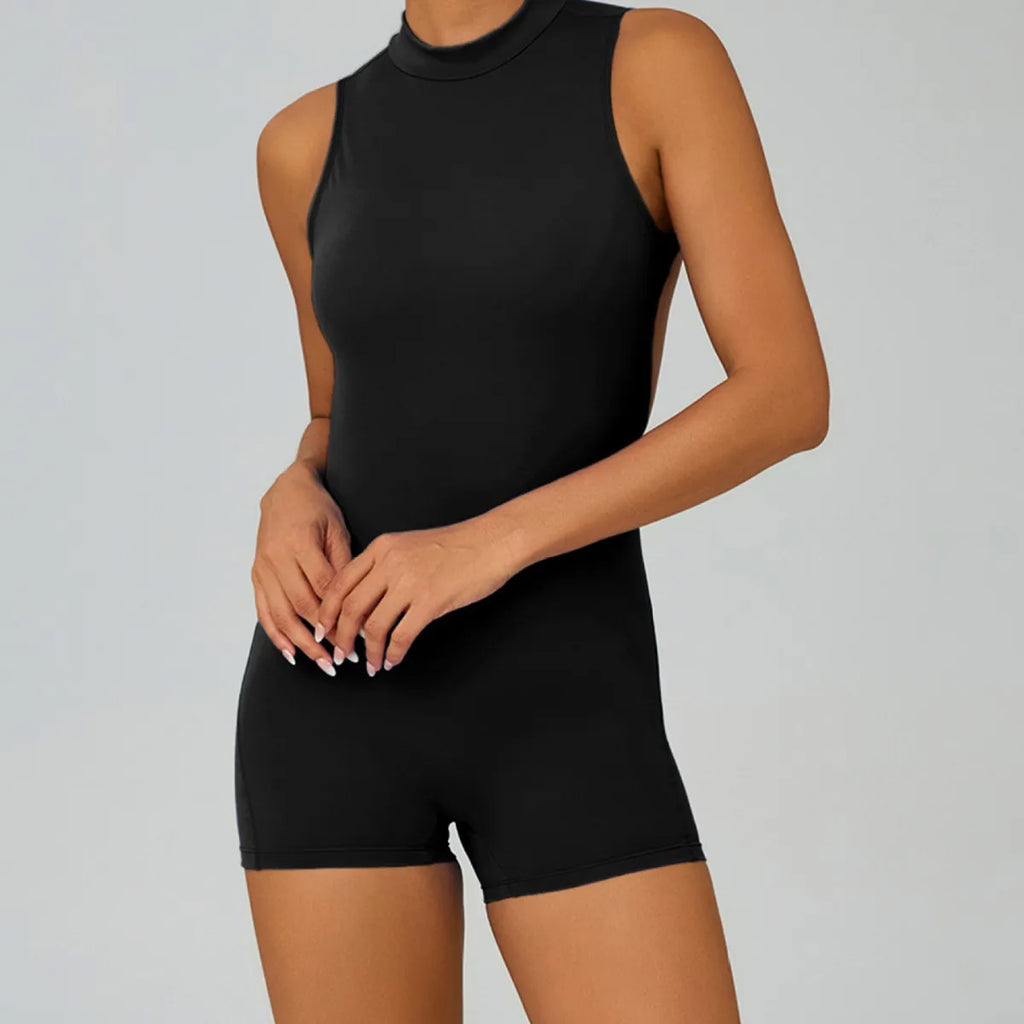 Greenora Sexy Backless Bodysuit Women Ruched Butt Lift Rompers Mock Neck Sleeveless Jumpsuit Streetwear Y2K Slim Fit Playsuit